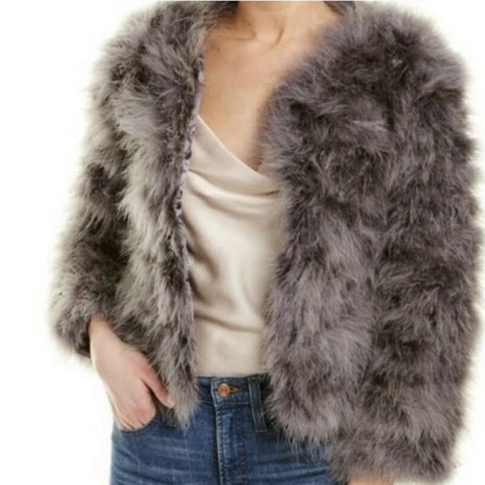 AVA & KRIS • Cropped Feather Jacket (NWT)